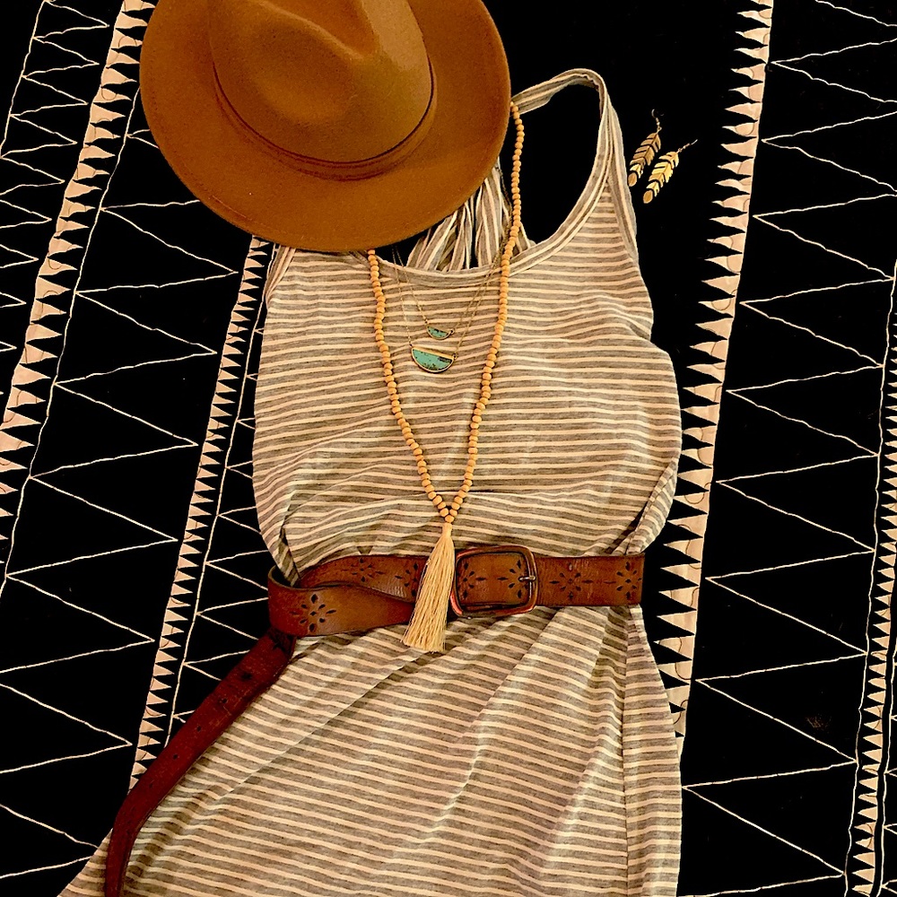 J. Crew grey and white striped maxi dress